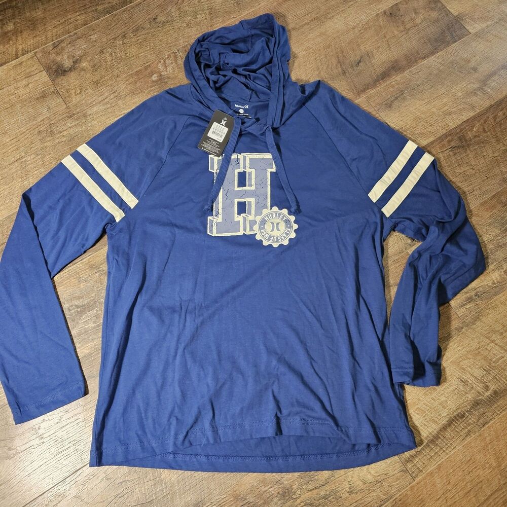 Hurley University CTN Jersey Hoodie Mens L Blue Long Sleeve Hooded Shirt NWT